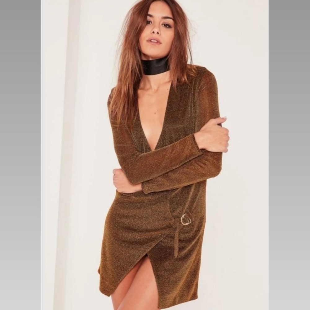 Bronze metallic wrap dress